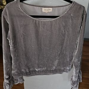 Cloth & Stone Gray Crushed Velvet Shirt Top Size S
